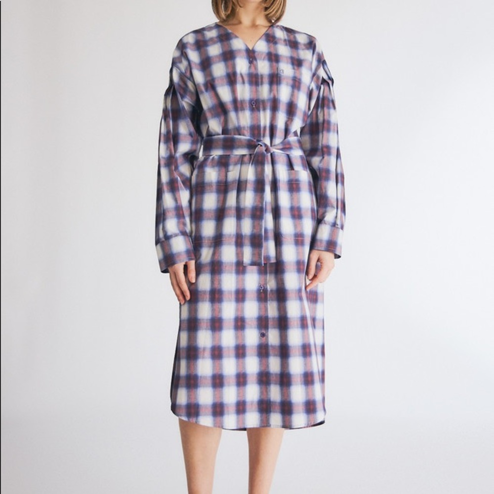 pushBUTTON Pintuck Sleeve Check Shirtdress